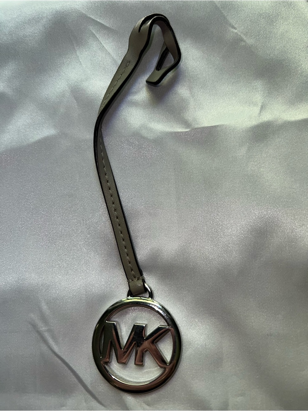 Michael Kors Gray Leather MK Logo Key/Card Holder Charm